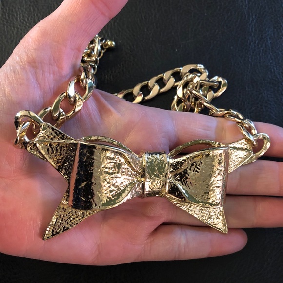 Gold Statement Necklace Bow Cuban Link Chain Chunky Big Runway Fashion 19-22” - Picture 4 of 7